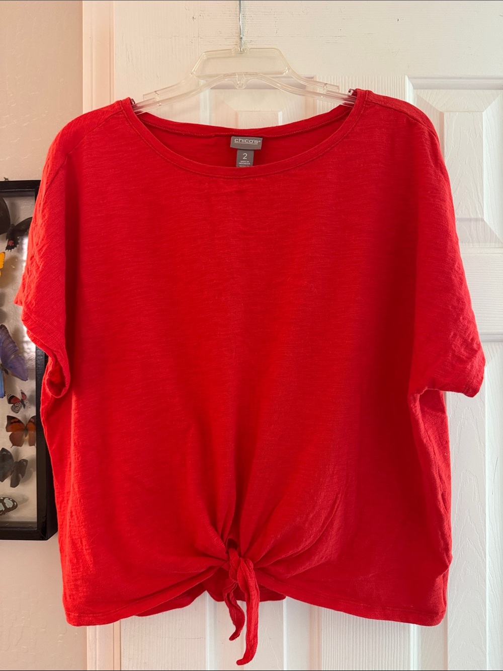 Chico's Bright Red Short-Sleeve Knot Front-Tie Tee T-shirt Top - Size 2/L